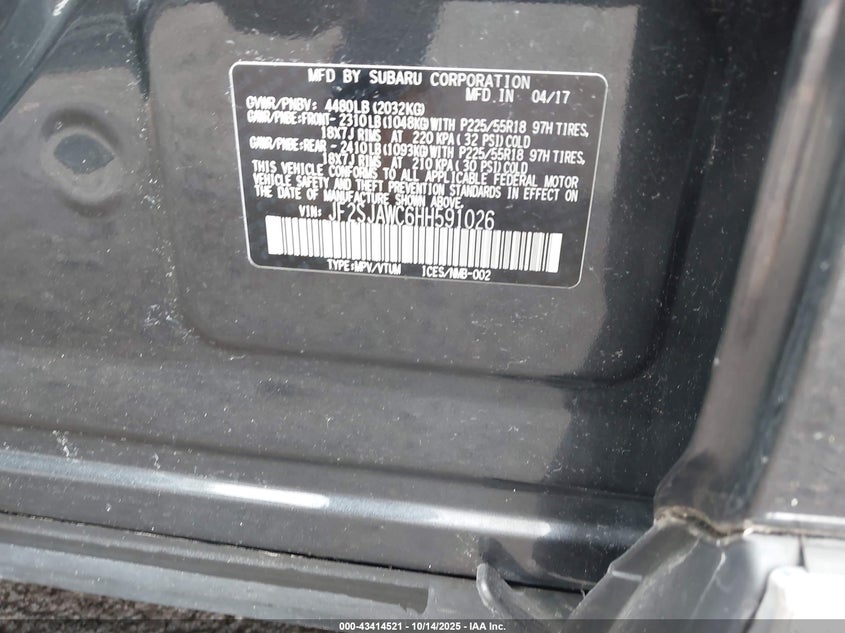 2017 SUBARU FORESTER 2.5I TOURING JF2SJAWC6HH591026