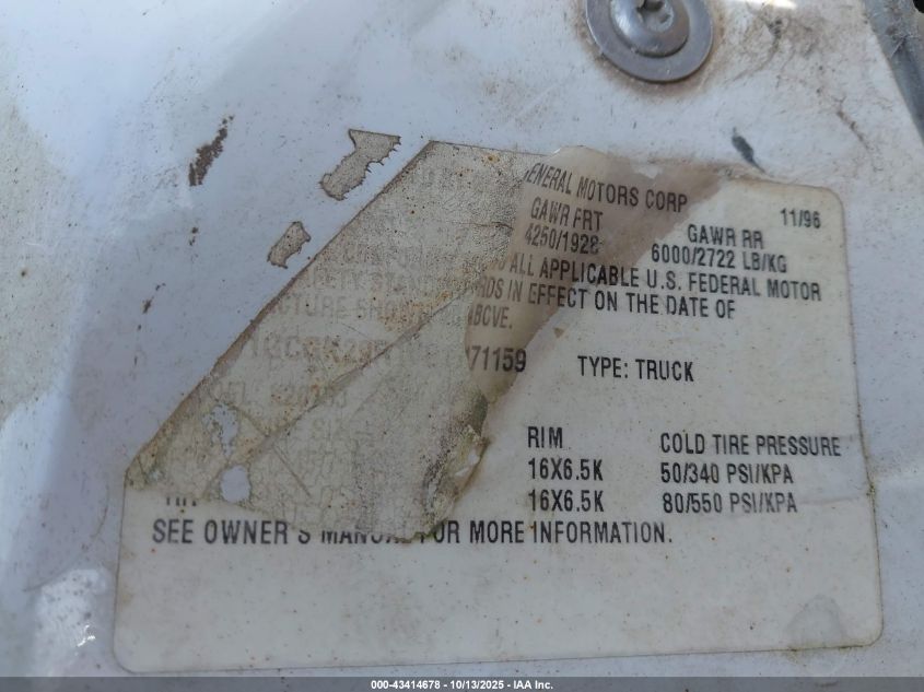 1997 Chevrolet K2500 Hd Fleetside VIN: 1GCGK29RIVE171159 Lot: 43414678