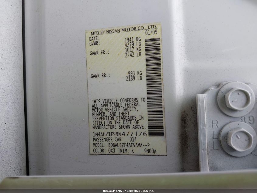 2009 Nissan Altima 2.5 S VIN: 1N4AL21E99N477176 Lot: 43414707