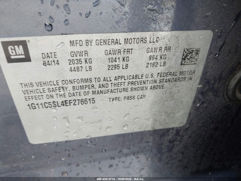 2014 Chevrolet Malibu 1Lt VIN: 1G11C5SL4EF276615 Lot: 43414714