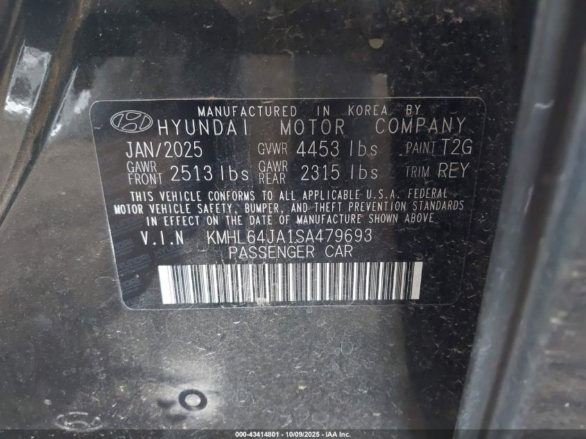 2025 Hyundai Sonata Sel VIN: KMHL64JA1SA479693 Lot: 43414801