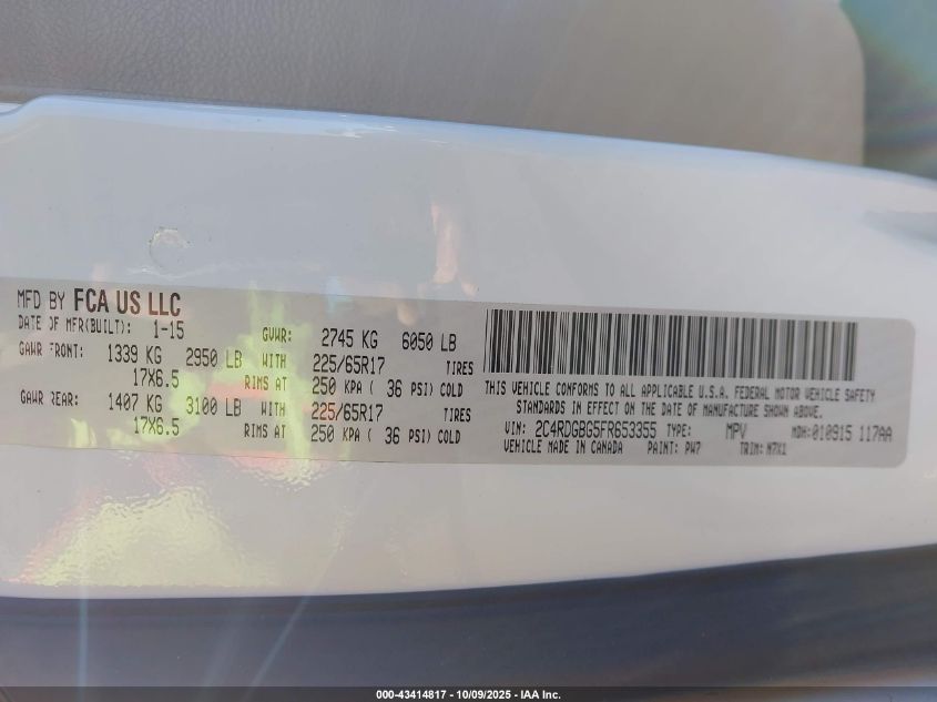 2015 Dodge Grand Caravan Se Plus VIN: 2C4RDGBG5FR653355 Lot: 43414817