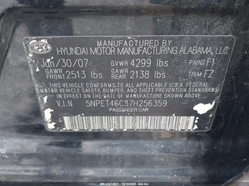 2007 Hyundai Sonata Gls VIN: 5NPET46C17H248065 Lot: 43414831