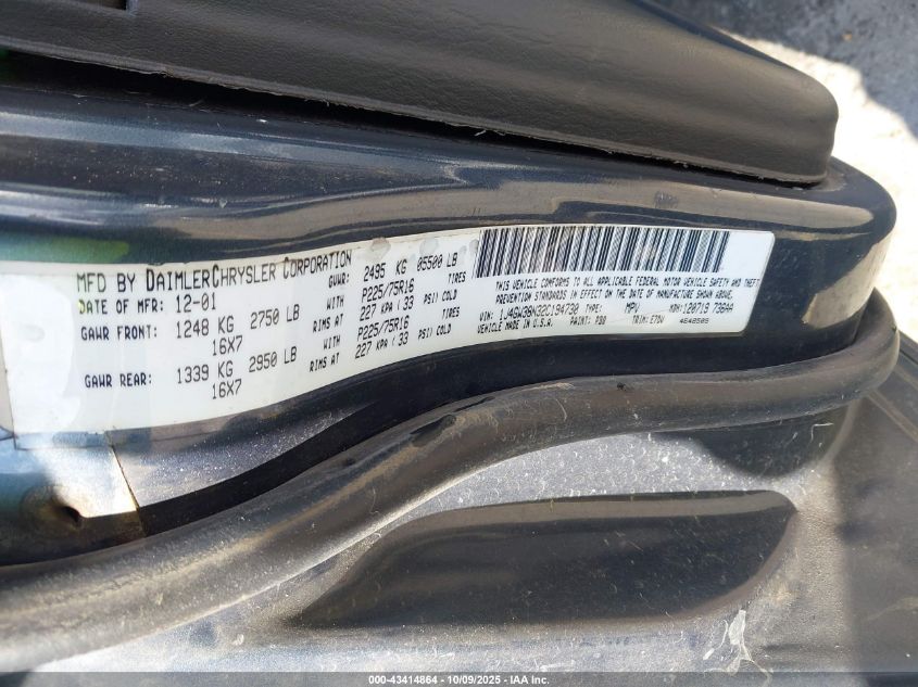 2002 Jeep Grand Cherokee Sport VIN: 1J4GW38N32C194730 Lot: 43414864