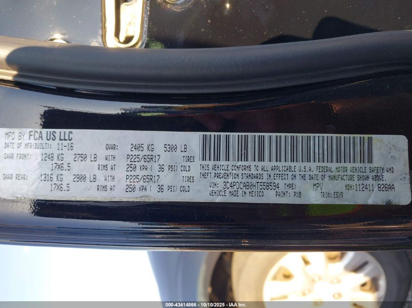 2017 Dodge Journey Se VIN: 3C4PDCAB0HT558594 Lot: 43414866