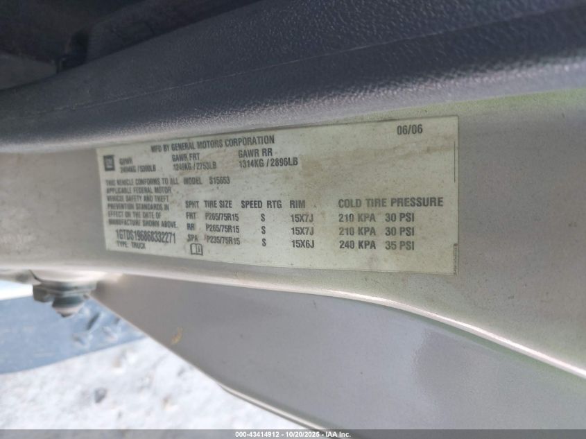 2006 GMC Canyon Slt VIN: 1GTDS196868332271 Lot: 43414912