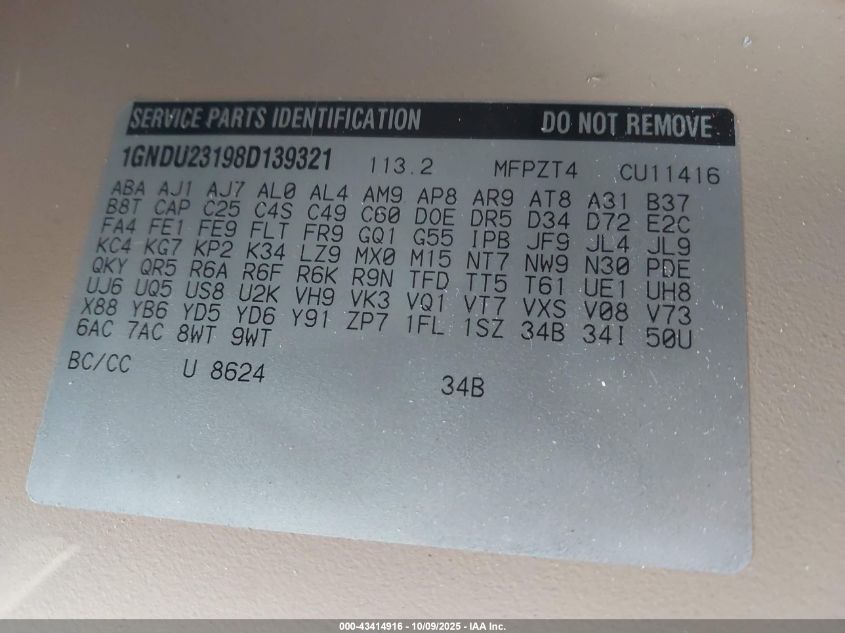 2008 Chevrolet Uplander Ls VIN: 1GNDU23198D139321 Lot: 43414916