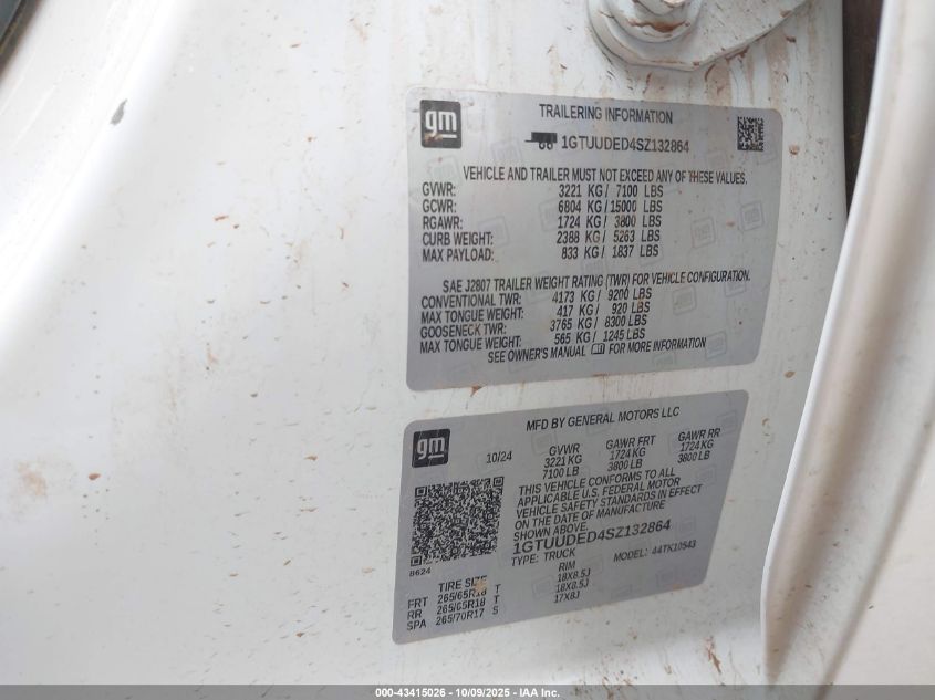 2025 GMC Sierra 1500 4Wd Short Box Slt VIN: 1GTUUDED4SZ132864 Lot: 43415026