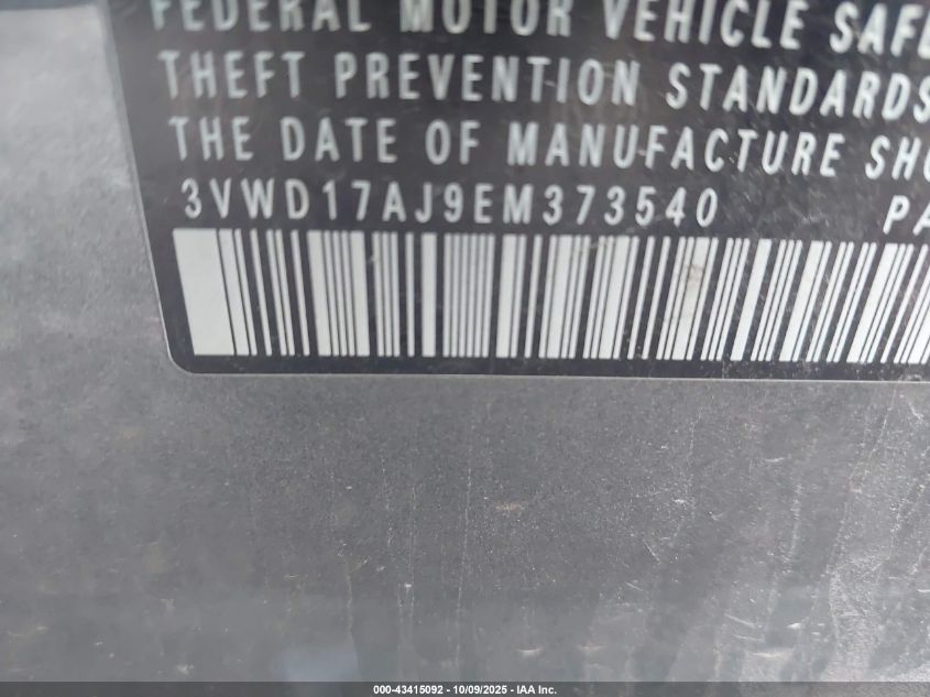 2014 Volkswagen Jetta 1.8T Se VIN: 3VWD17AJ9EM373540 Lot: 43415092