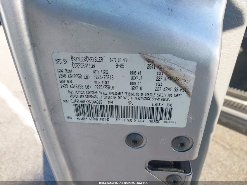 2006 Jeep Liberty Sport VIN: 1J4GL48KX6W144318 Lot: 43415095