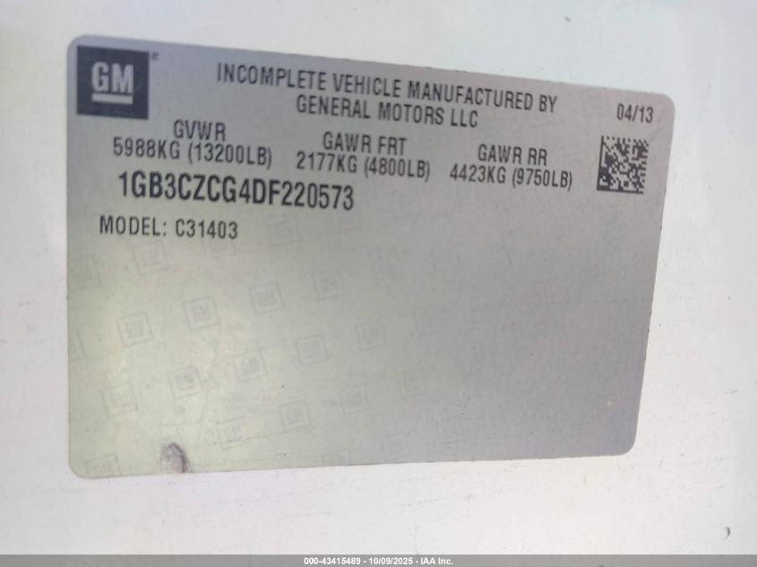 2013 Chevrolet Silverado 3500Hd Chassis Work Truck VIN: 1GB3CZCG4DF220573 Lot: 43415489