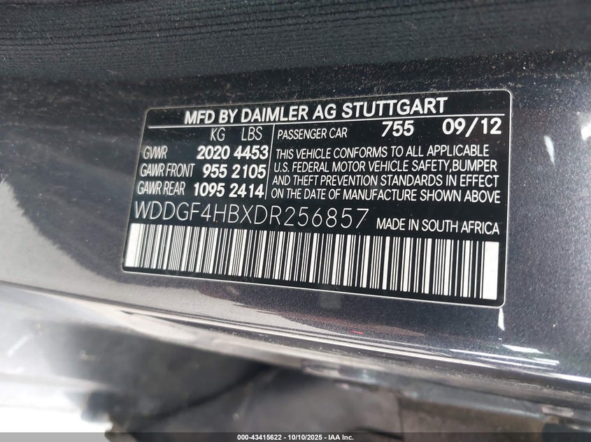 2013 MERCEDES-BENZ C 250 SPORT WDDGF4HBXDR256857