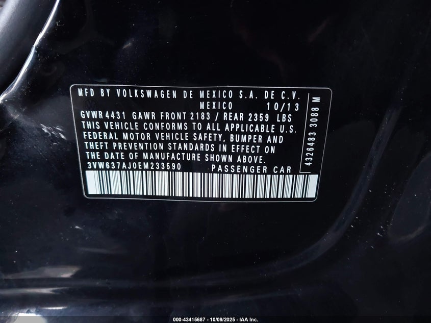 2014 VOLKSWAGEN JETTA HYBRID SE 3VW637AJ0EM233590