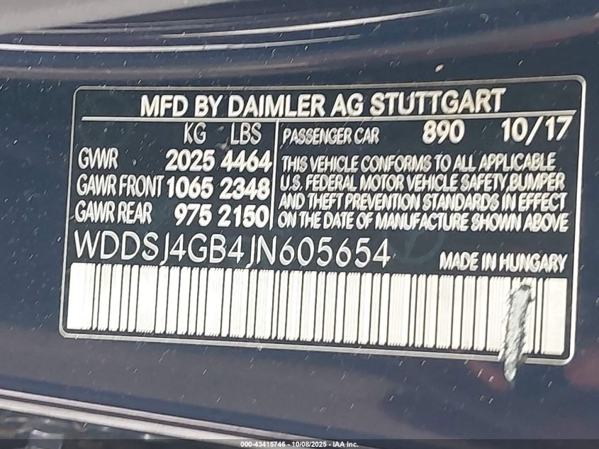 2018 Mercedes-Benz Cla 250 4Matic VIN: WDDSJ4GB4JN605654 Lot: 43415746