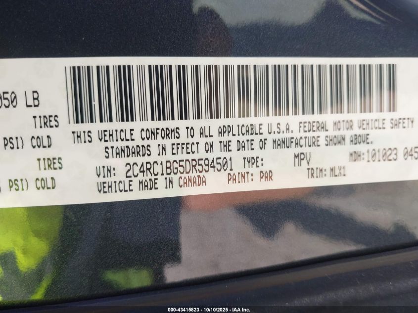 2013 Chrysler Town & Country Touring VIN: 2C4RC1BG5DR594501 Lot: 43415823