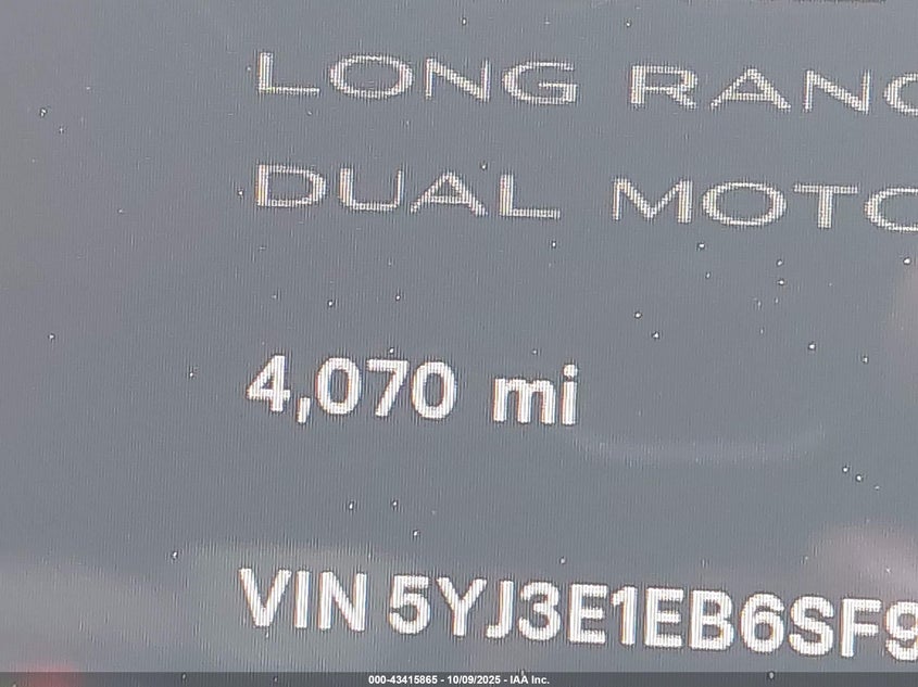 2025 Tesla Model 3 Long Range All-Wheel Drive VIN: 5YJ3E1EB6SF916023 Lot: 43415865