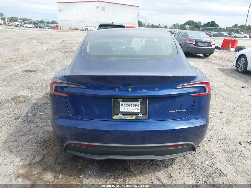 2025 Tesla Model 3 Long Range All-Wheel Drive VIN: 5YJ3E1EB6SF916023 Lot: 43415865