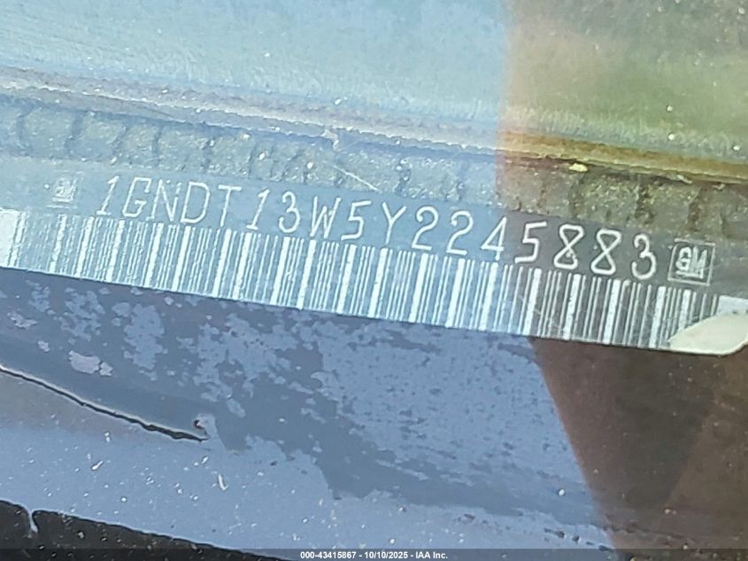 2000 Chevrolet Blazer Lt VIN: 1GNDT13W5Y2245883 Lot: 43415867