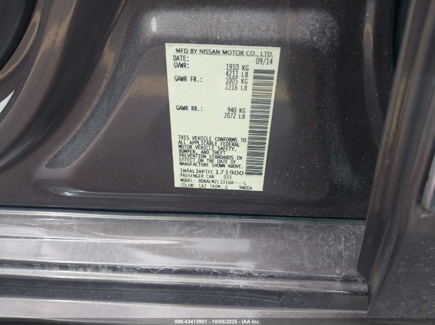 2015 Nissan Altima 2.5 Sv VIN: 1N4AL3AP3FC171900 Lot: 43415901