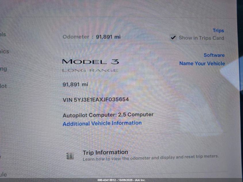 2018 Tesla Model 3 Long Range/Mid Range VIN: 5YJ3E1EAXJF035654 Lot: 43415912