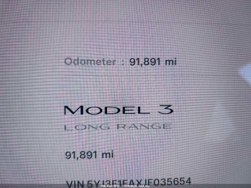 2018 Tesla Model 3 Long Range/Mid Range VIN: 5YJ3E1EAXJF035654 Lot: 43415912