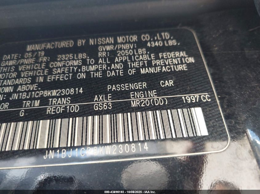 2019 Nissan Rogue Sport S VIN: JN1BJ1CP8KW230814 Lot: 43416113