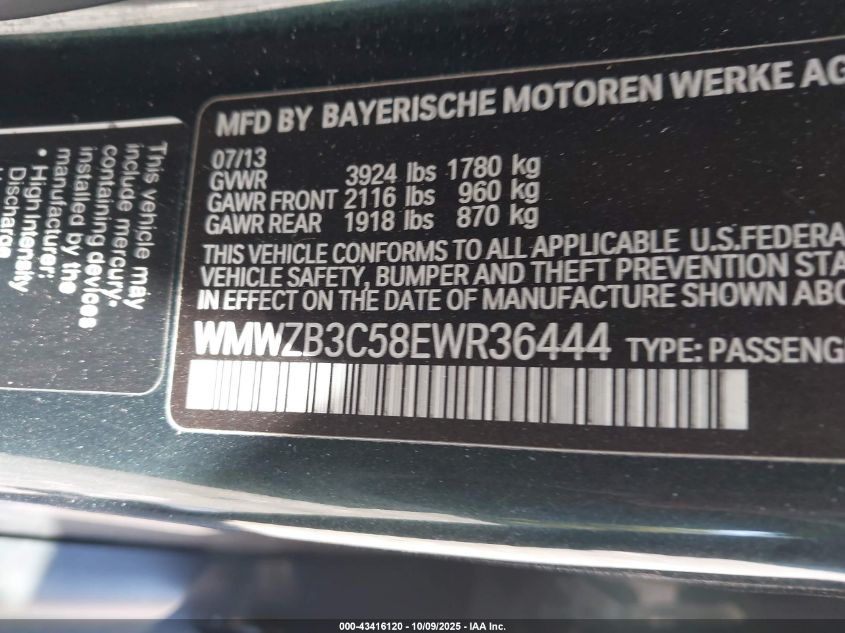 2014 Mini Countryman Cooper VIN: WMWZB3C58EWR36444 Lot: 43416120