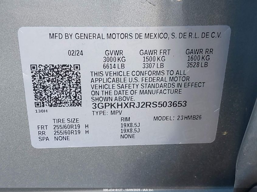 2024 Honda Prologue Touring VIN: 3GPKHXRJ2RS503653 Lot: 43416127