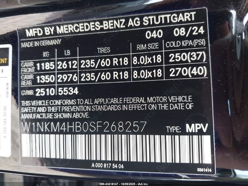 2025 Mercedes-Benz Glc 300 4Matic Suv VIN: W1NKM4HB0SF268257 Lot: 43416147