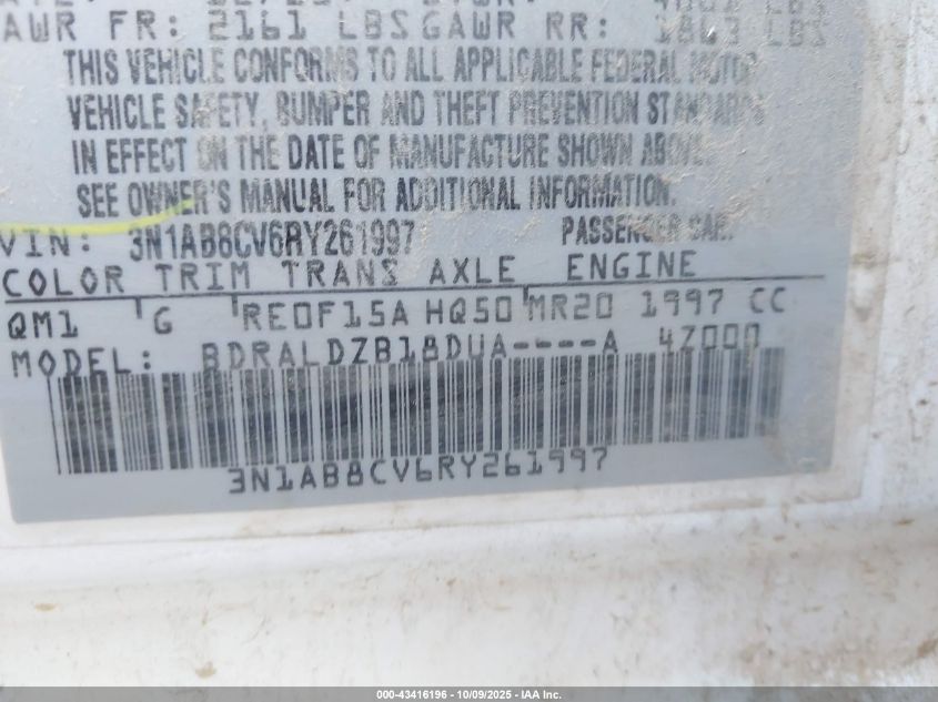 2024 Nissan Sentra Sv Xtronic Cvt VIN: 3N1AB8CV6RY261997 Lot: 43416196