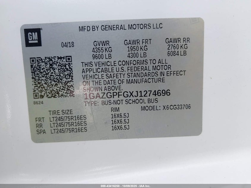 2018 CHEVROLET EXPRESS 3500 LT 1GAZGPFGXJ1274696