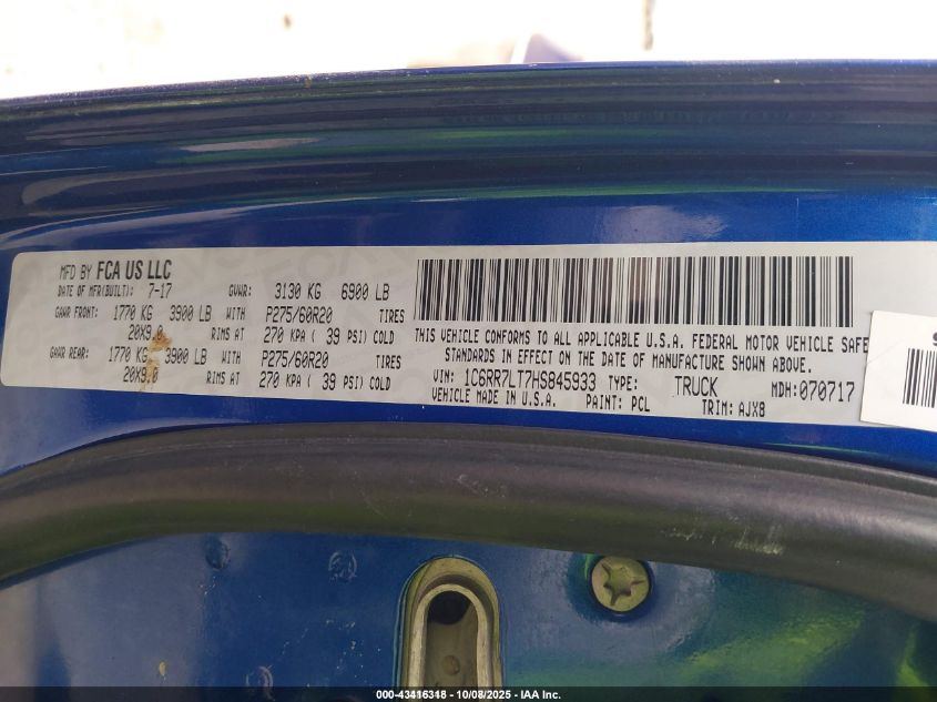 2017 Ram 1500 Lone Star Silver 4X4 5'7 Box VIN: 1C6RR7LT7HS845933 Lot: 43416318