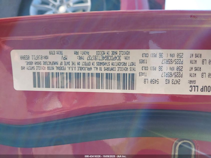 2014 Dodge Journey Sxt VIN: 3C4PDCBG4ET191737 Lot: 43416326