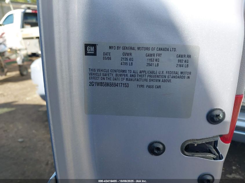 2006 Chevrolet Impala Ls VIN: 2G1WB58K669417153 Lot: 43416405