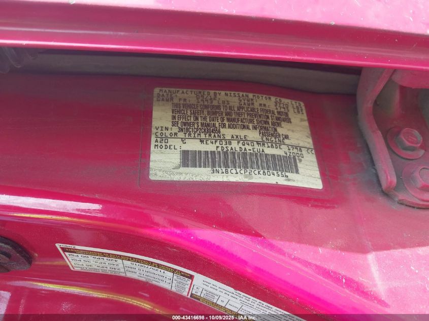 2012 Nissan Versa 1.8 S VIN: 3N1BC1CP2CK804556 Lot: 43416698