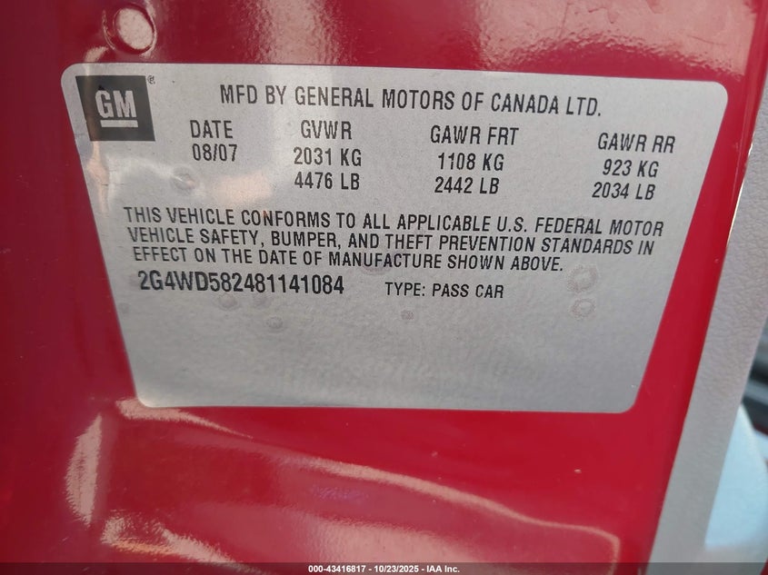 2G4WD582481141084 2008 BUICK LACROSSE photo no. 9
