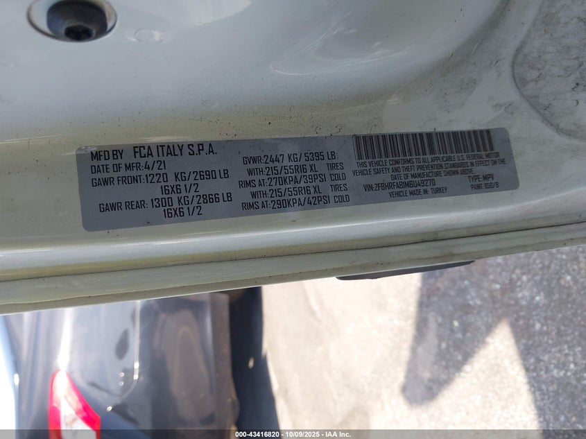 2021 RAM PROMASTER CITY TRADESMAN ZFBHRFAB1M6U49270