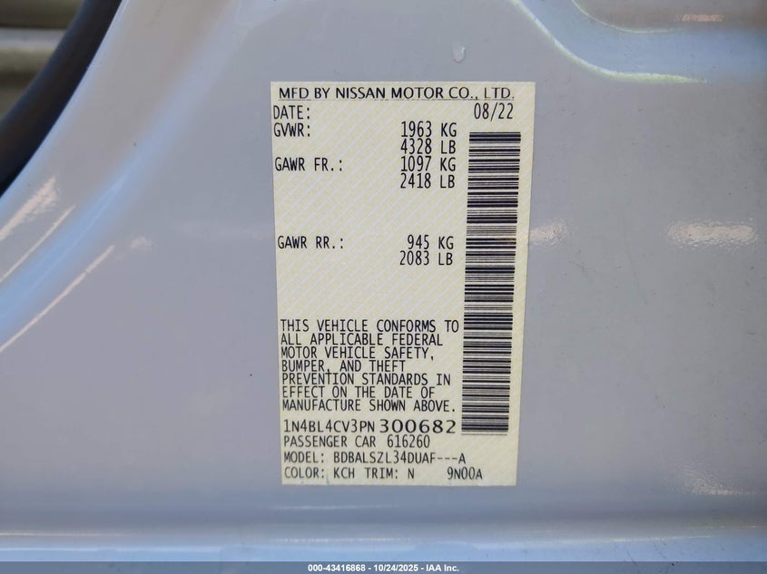 2023 NISSAN ALTIMA SR FWD 1N4BL4CV3PN300682