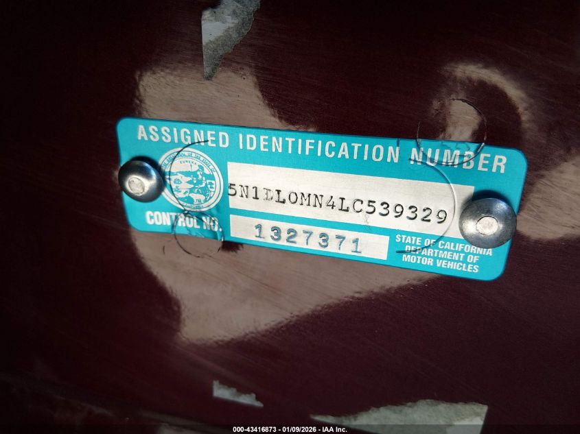 2020 Infiniti Qx60 Luxe VIN: 5N1DL0MN4LC539329 Lot: 43416873