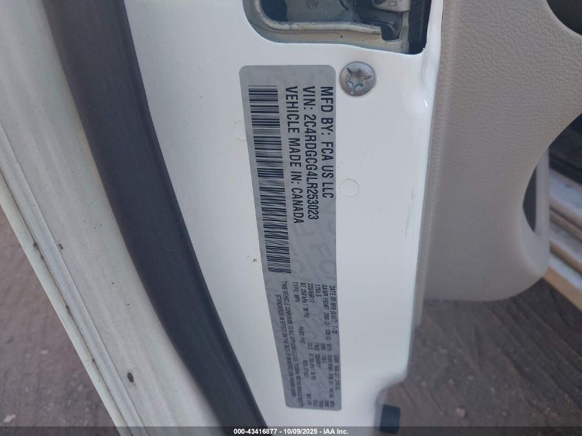 2020 Dodge Grand Caravan Sxt VIN: 2C4RDGCG4LR253023 Lot: 43416877