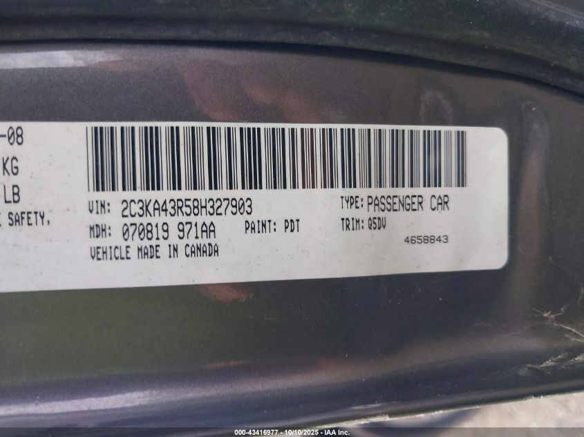 2008 Chrysler 300 Lx VIN: 2C3KA43R58H327903 Lot: 43416977