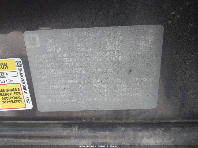 2015 Buick Enclave Premium VIN: 5GAKVCKD8FJ104252 Lot: 43417060