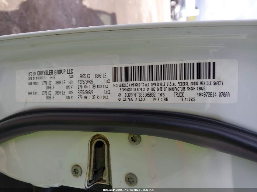 2014 Ram 1500 Express VIN: 1C6RR7FT6ES105832 Lot: 43417094