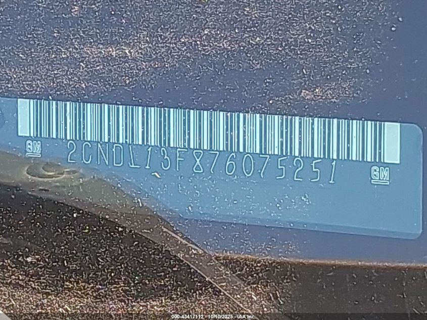 2007 Chevrolet Equinox Ls VIN: 2CNDL13F876075251 Lot: 43417112