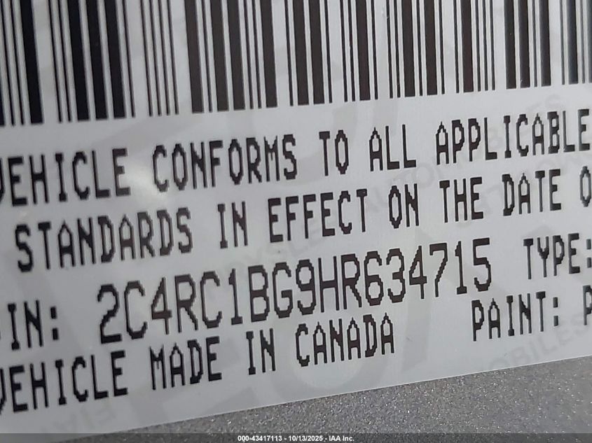 2017 Chrysler Pacifica Touring-L VIN: 2C4RC1BG9HR634715 Lot: 43417113