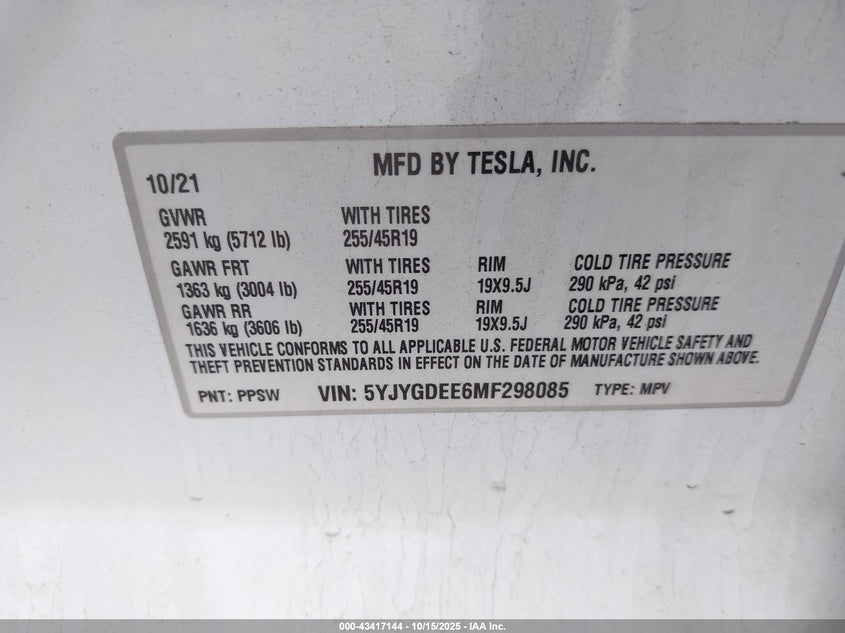 5YJYGDEE6MF298085 2021 TESLA MODEL Y photo no. 9