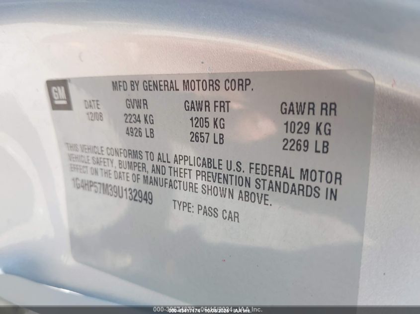 2009 Buick Lucerne Cx-2 VIN: 1G4HP57M39U132949 Lot: 43417174