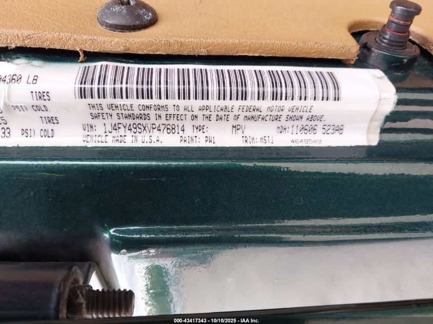 1997 Jeep Wrangler Sahara VIN: 1J4FY49SXVP476814 Lot: 43417343