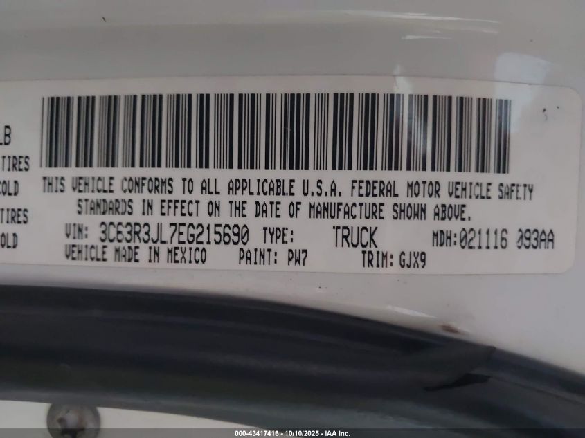 2014 Ram 3500 Laramie VIN: 3C63R3JL7EG215690 Lot: 43417416