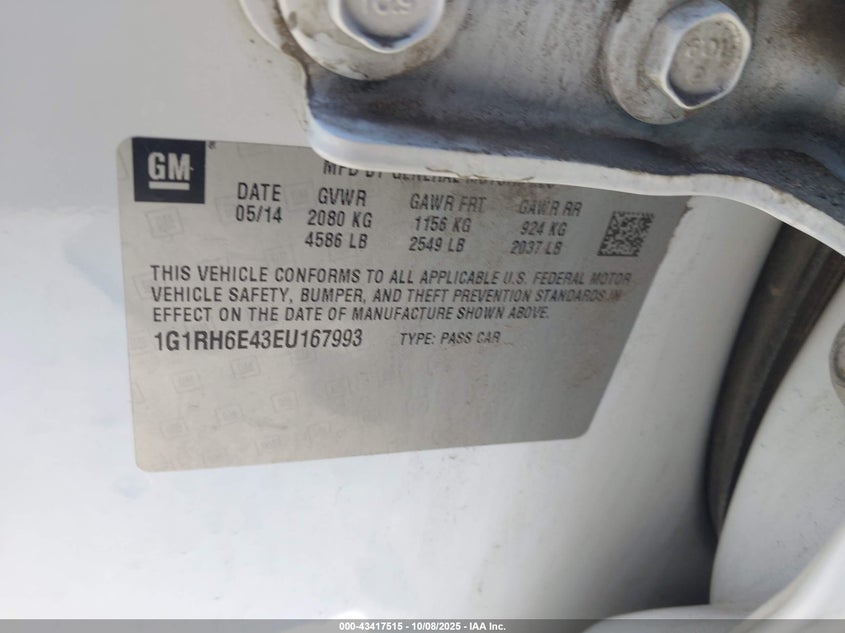 2014 CHEVROLET VOLT 1G1RH6E43EU167993